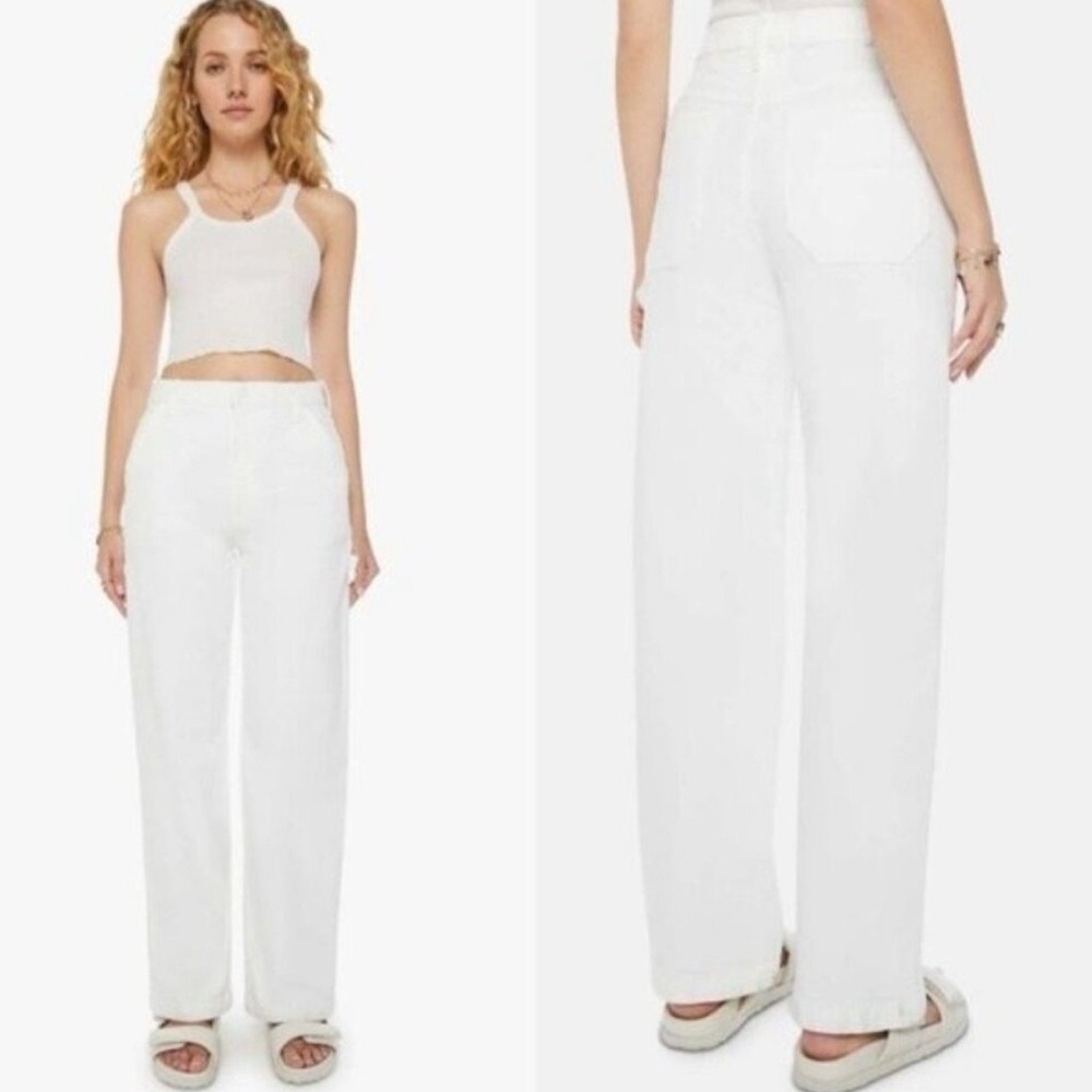 NWT Mother Superior The Stud Finder Sneak Wide Leg Utility Jeans White 27